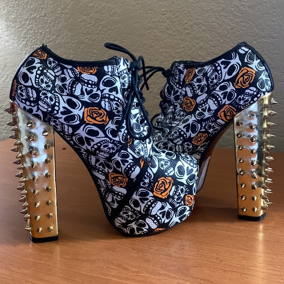 REDKISS  Mona Skulls & Roses Chunky Spike High Heel Platform - Picture 7 of 12